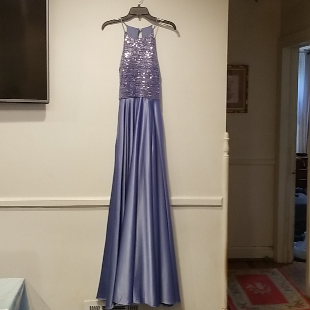 B Darlin Beautiful Blue Sequin Top Gown
